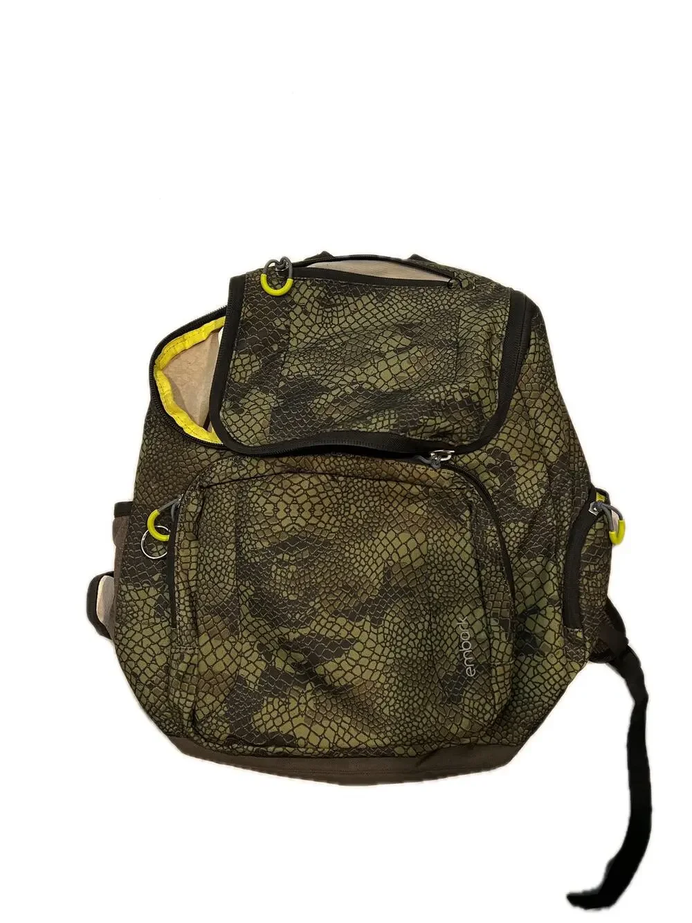Embark Green Black Pattern Padded Backpack w Top Loader